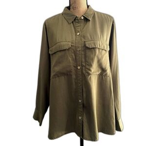 C. Wonder Lyocell Button Up Utility Shirt Olive Green Fall Fashion Plus Size 18W